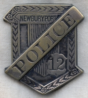 1890s Newburyport, Mass. Police Radiator Badge #12 with Maker Mark