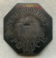 Beautiful Handmade 1860s-1870s Newburyport, Massachusetts Police Octagon Badge in Silver