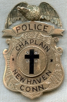 Stunning Ca 1949 New Haven, CT Police Chaplain Badge in 14K Gold
