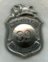 Ca. 1917 1st Issue New Hope Fire Co. Badge #89 from Glenbrook (Stamford), Connecticut