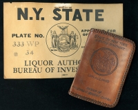 Great 1930's NY Alcoholic Beverage Control Vehicle 'Tag' and Leather Credential Holder