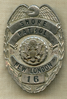 Scarce 1960's-70's USN Submarine Base New London Shore Patrol Badge #16