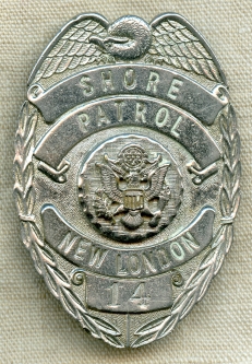 Scarce 1960's-70's USN Submarine Base New London Shore Patrol Badge #14
