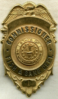 Great, Large 1960's NH Fish & Game Dept. Commissioner Badge