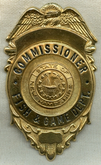 Great Large 1950s - 1960s New Hampshire Fish & Game Department Commissioner Badge