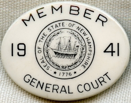 Scarce 1941 New Hampshire State Legislative (General Court) Member Celluloid Badge