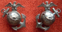 Nice Pair of Sterling WWII US Marine Corps Officer Collar Insignia by Meyer