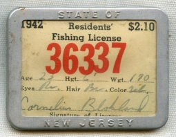 1942 New Jersey State Resident Fishing License in Excellent Condition