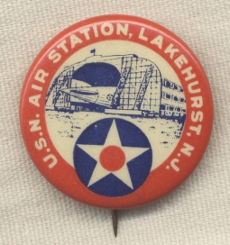 Numbered Celluloid Badge from Lakehurst Naval Air Station with Zeppelin