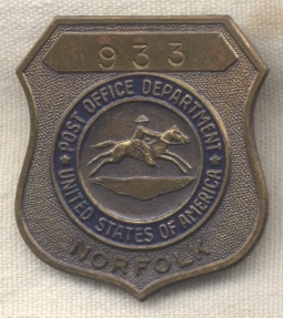 1950s United States Postal Badge from Norfolk, Virginia
