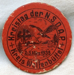 Rare 1935 NSDAP Paper Tinnie for Kreistag at Kreis Wolfenbuttel