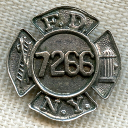 Rare 1930's New York City Fire Department Fireman Numbered Lapel Pin in Sterling