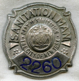 Rare 1930s New York City Sanitation Man Numbered Cap Badge