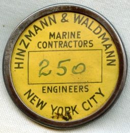 Late 1940s New York City Shipyard Worker Badge (Hinzmann & Waldmann Marine Contractors/Engineers)