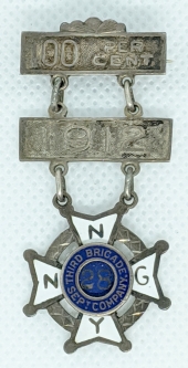 Lovely 1912 NY Nat Guard 100% Medal for the 3rd Badge, 28th Saperate Co, in enameled Coin Silver