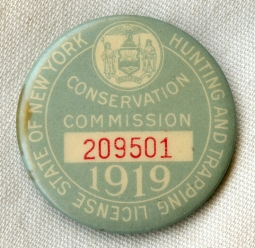 Rare 1919 New York Hunting & Trapping License Celluloid Badge