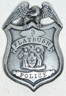 Ext Rare & Huge 1880s Flatbush (Brooklyn) NY Pre NYPD Consolidation Police Badge #3