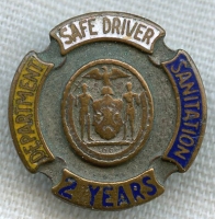 1930s-1940s New York City Department of Sanitation Safe Driver 2 Year Award Badge