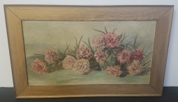 Vintage 1890's Oil on Board Painting of Carnations