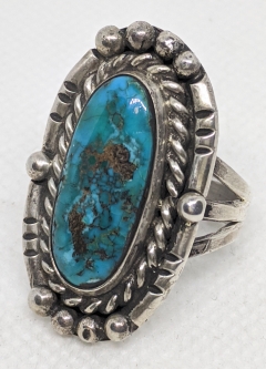 Gorgeous, Old Pawn 1930s - 40s Navajo Ring with Godber / Burnham Turquoise sz 8.5