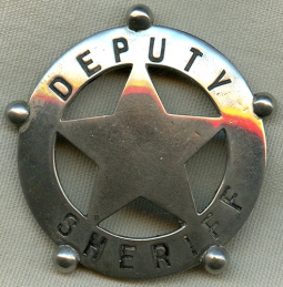 Beautiful, Iconic 1890's Old West Ball Tipped Circle Star Deputy Sheriff Badge