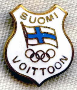 Rare Enameled Lapel Badge for the Cancelled 1940 Olympic Games at Helsinki, Finland In Pinback