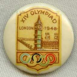 Beautiful 1948 Olympics XIV Olympiad in London Celluloid Pin in Excellent Condition