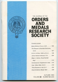 The Journal of the Orders and Medals Research Society Vol. 32 No. 3 Autumn 1993