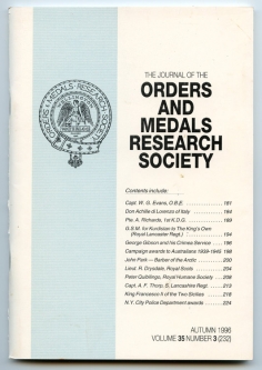 The Journal of the Orders and Medals Research Society Vol. 35 No. 3 Autumn 1996