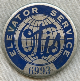 Great 1930's Celluloid Otis Elevator Services Employee Badge #'d at Bottom