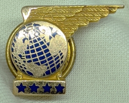 Ca 1960 PAA Pan American Airways 20 Year Service Pin in 10K Gold as Issued to Captain Ned Mullen