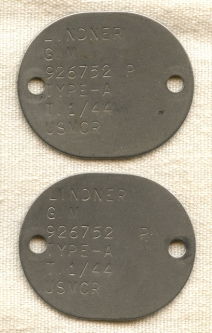 Pair WWII US Marine Corps Reserve Dog Tags for G. M. Lindner