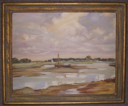 Early 20th Century Oil on Board Painting of North Shore Massachusetts Salt Flats, Parker River