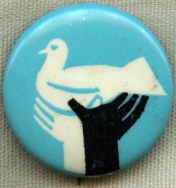 Early 1970's Peace & Racial Equality Celluloid Pin from Boston, Massachusetts