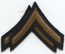 Pair WWII Private First Class Rank Stripes Moss Green Embroidery Light Backing