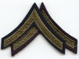 Pair WWII Private First Class Rank Stripes Olive Green Embroidery Mesh Backing
