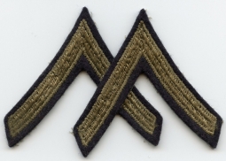 Small Pair WWII Private First Class Rank Stripes Olive Green Embroidery Mesh Backing