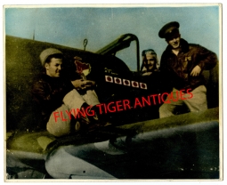 Great Older 8 x 10 Hand Colored Photo of 3 AVG 3rd Sq. Aces On & In a P-40