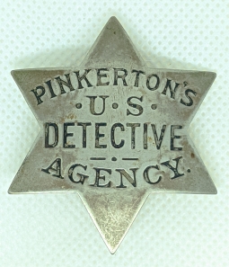 Great Ca. 1900's Pinkerton's US Detective Agency 6-Point Star Badge