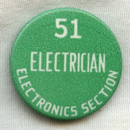 Korean War Era Portsmouth Naval Shipyard Worker Celluloid Specialty Badge for Electrician