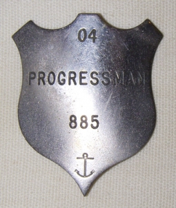 1930s Portsmouth Naval Shipyard Worker Specialty Badge for Progressman in Monel
