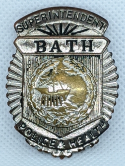 1920's - 30's Bath NH Superintendent of Police & Health Badge Worn by W.H. Chase