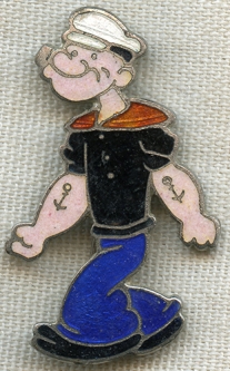 Great 1930's Enameled Pin of Popeye the Sailor Cartoon Character