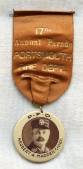 1903 Portsmouth, New Hampshire Fire Department 17th Annual Parade Ribbon