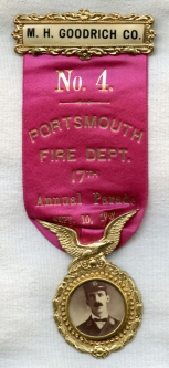 1903 Portsmouth, New Hampshire Fire Department Annual Parade Ribbon with Photo Medallion