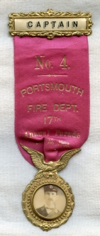 1903 Portsmouth, New Hampshire Fire Department Annual Parade "Captain" Ribbon with Photo Medallion