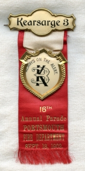 1902 Portsmouth, New Hampshire Fire Department Annual Parade Ribbon for Kearsarge No. 3