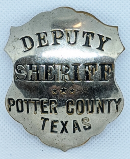 Wonderful Huge Later 1930's Potter County Texas Deputy Sheriff Badge by L. A. Stamp & Sty. Co