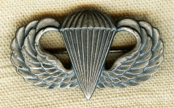 Minty WWII US Army Pratrooper Badge Early Flat Badge in Sterling Silver