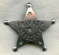 Wonderful Old West 1890s Private Detective 5-Point Star Badge